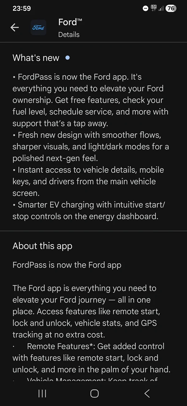 S650 Mustang FordPass App becomes "Ford" As Blue Oval's Official Ownership App Screenshot_20251022_235928_Google Play Stor