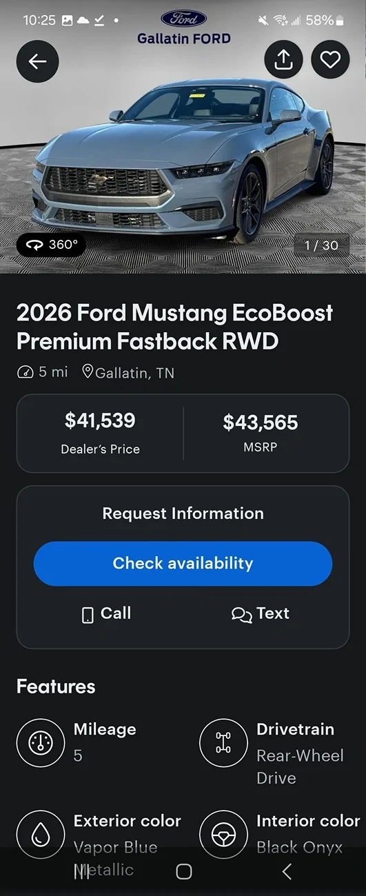 S650 Mustang ‘26 Order Update- Vin in 3 days Build Date Mid November Screenshot_20251102_222531_CarGurus