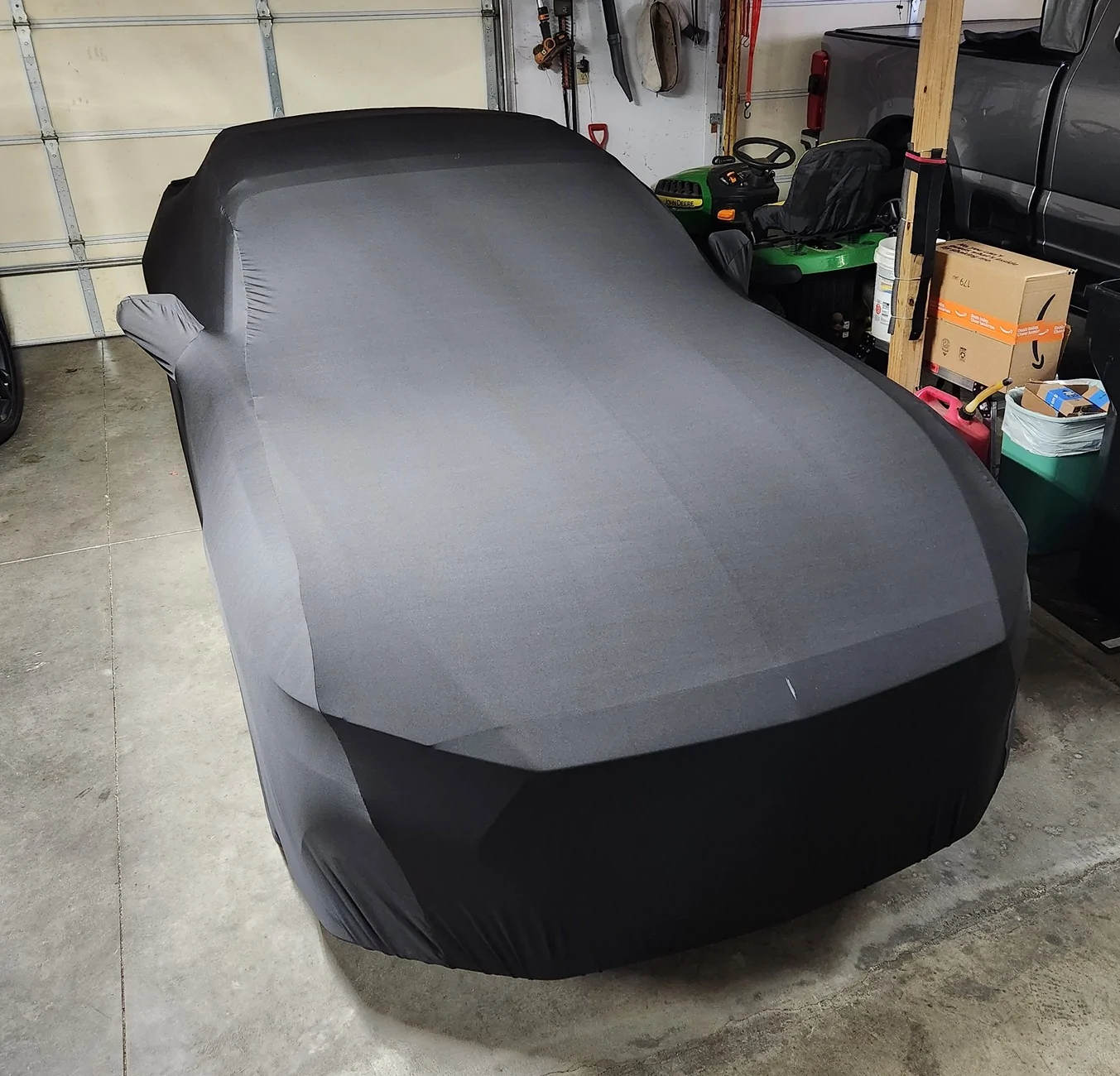 S650 Mustang Car cover for storage in side of my garage cover frt