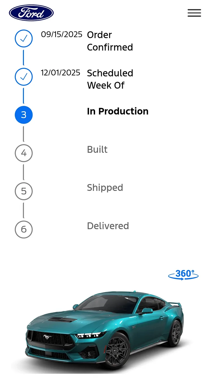 S650 Mustang ‘26 Order Update- Vin in 3 days Build Date Mid November 1000016125