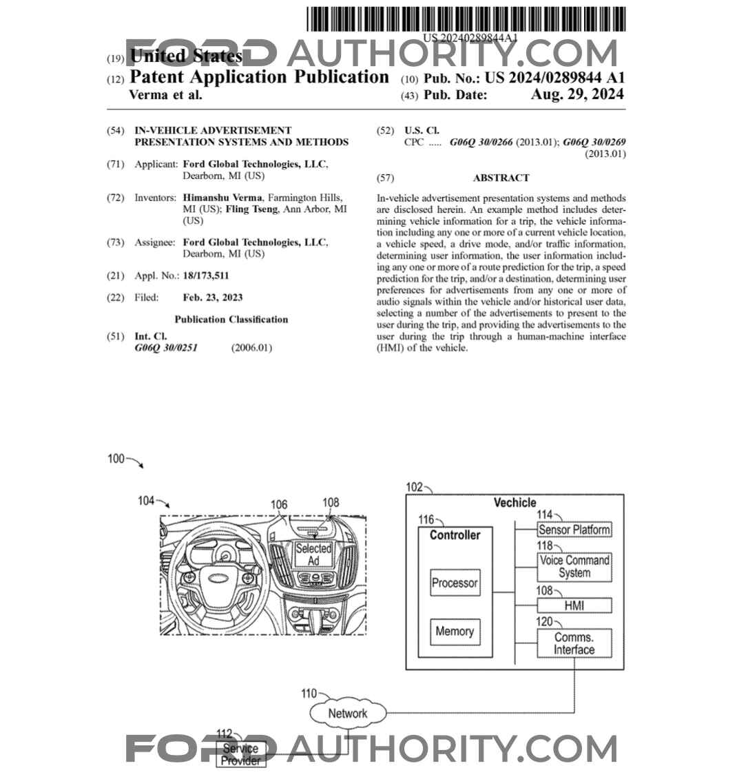 S650 Mustang In-Vehicle Advertising Ford-Patent-In-Vehicle-Advertisement-System-001