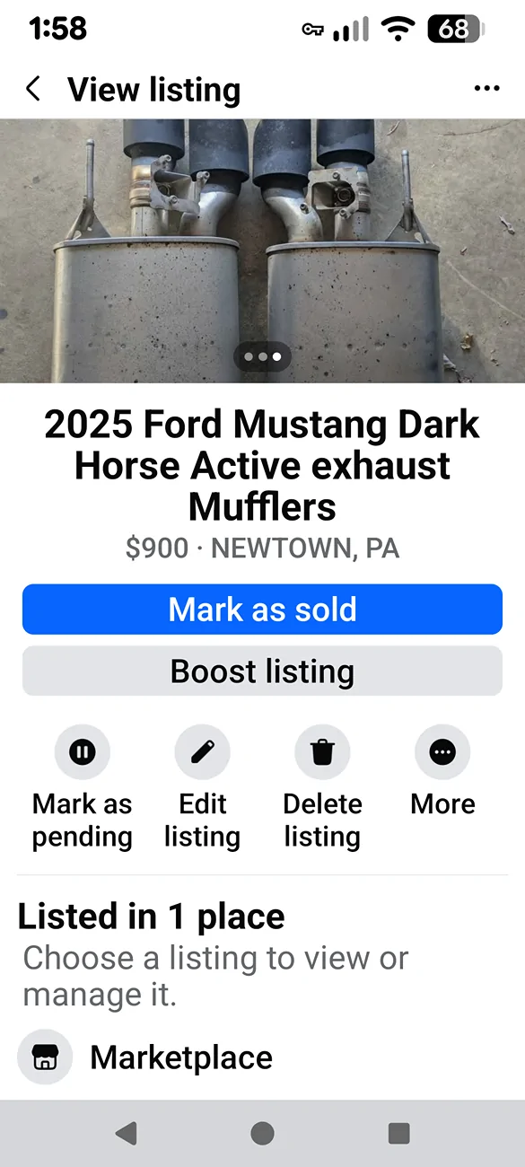 S650 Mustang 2025 Dark Horse Active exhaust Mufflers for sale $900 1000006301