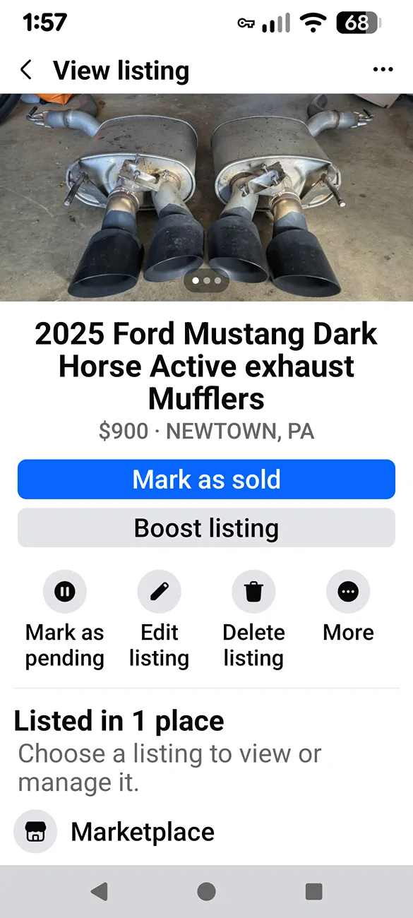 S650 Mustang 2025 Dark Horse Active exhaust Mufflers for sale $900 1000006299
