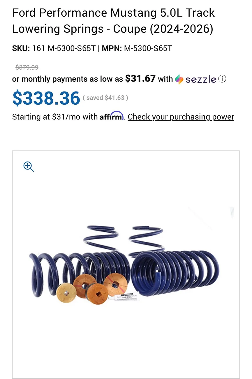 S650 Mustang Ford Performance Track Lowering Springs IMG_1703