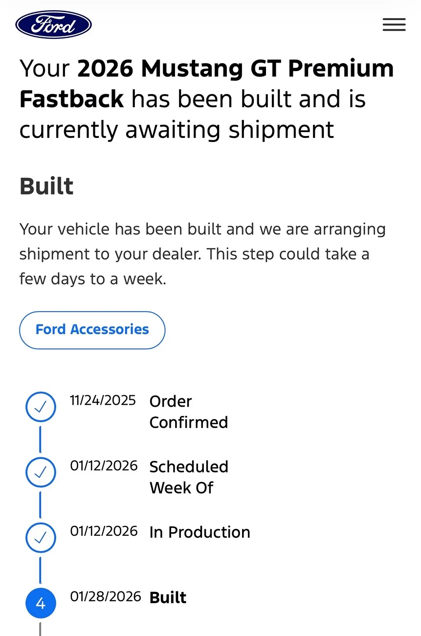 S650 Mustang ‘26 Order Update- Vin in 3 days Build Date Mid November IMG_5245
