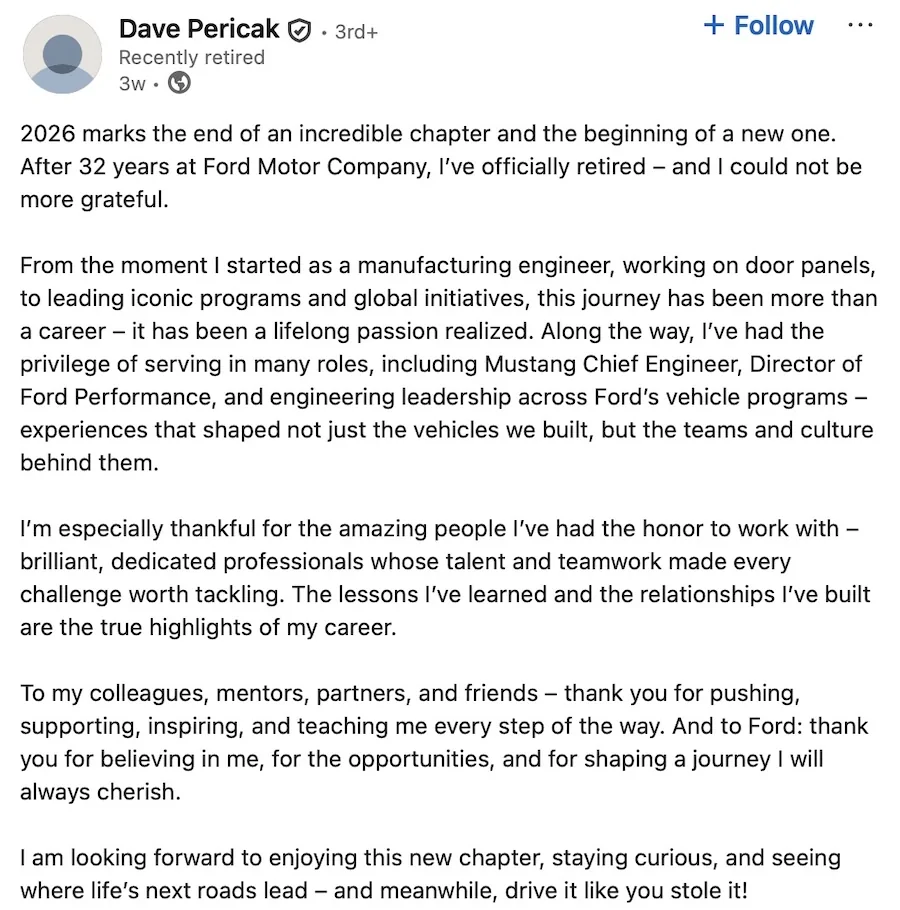 S650 Mustang Dave Pericak, Former Mustang Chief Engineer, Retires from Ford Motor Company davepericak-retirement