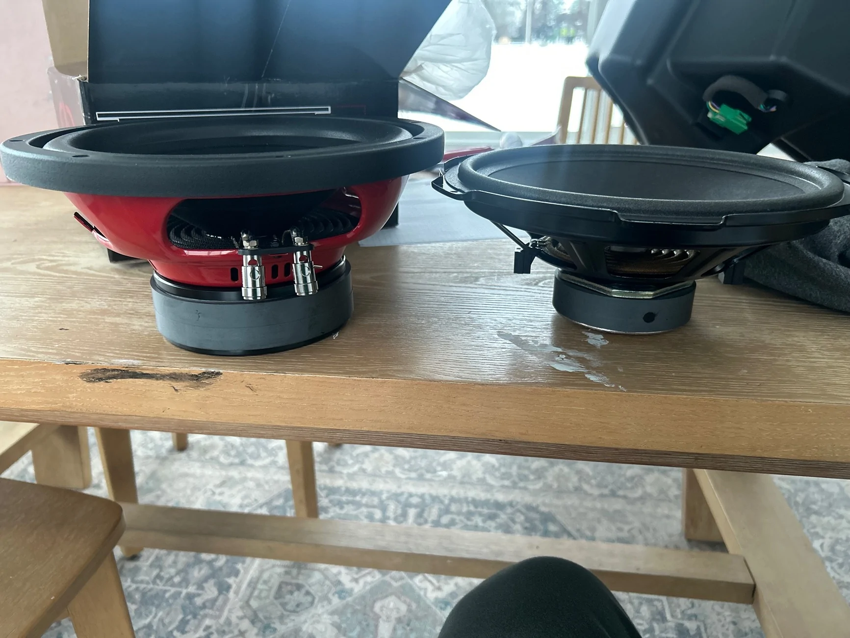 S650 Mustang Stock B&O sub to Kicker subwoofer 48CWRT104 IMG_8466