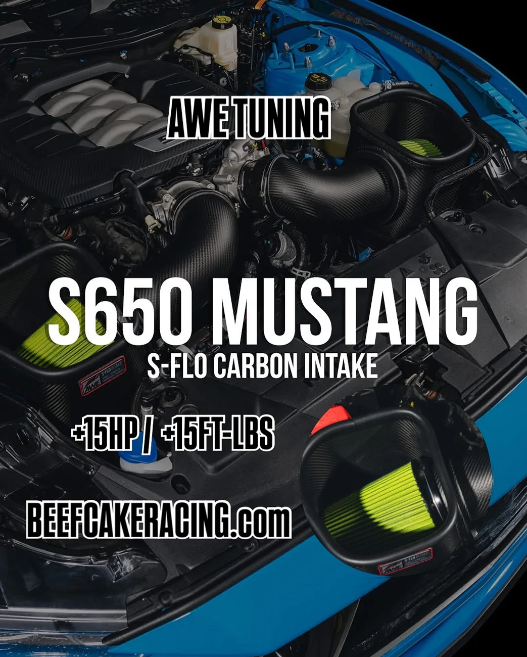 S650 Mustang NEW: Carbon Intake for S650 Mustangs at BEEFCAKERACING.com from awetuningofficial ⭐️ 640938029_18570543646042830_5122637661702279285_n
