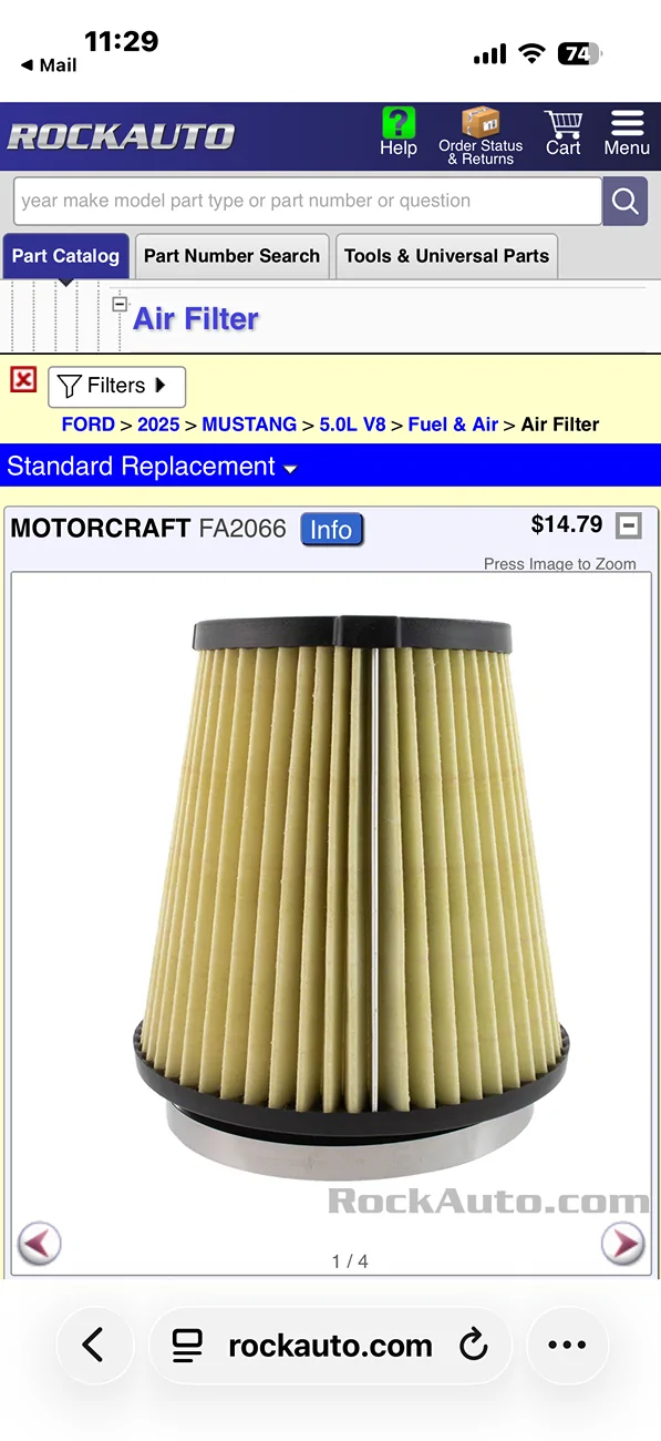 S650 Mustang Rockauto s650 air filter Motorcraft 14.79 IMG_1011