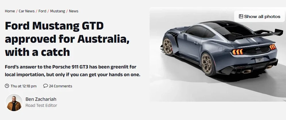 S650 Mustang Ford Mustang GTD approved for Australia, with a catch GTD