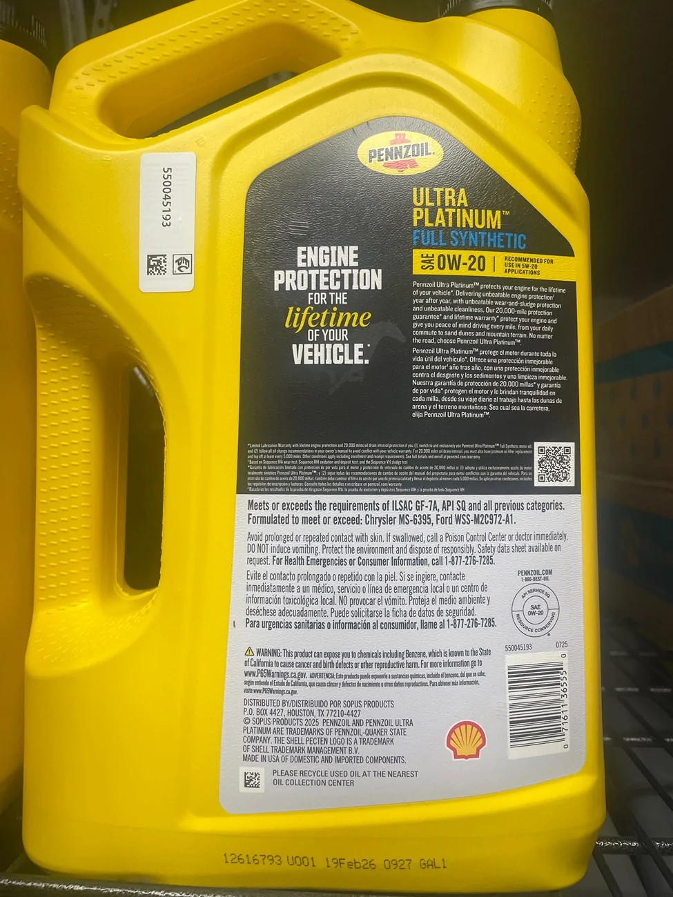 S650 Mustang New Ford Full Synthetic API SQ Oil is out. IMG_3875