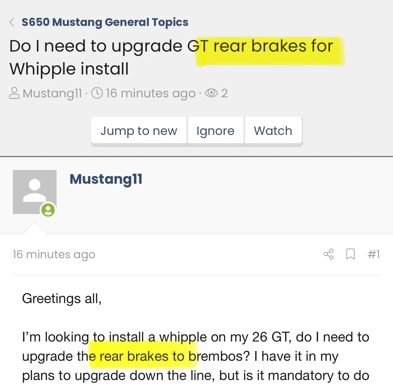 S650 Mustang Do I need to upgrade GT rear brakes for Whipple install IMG_2600