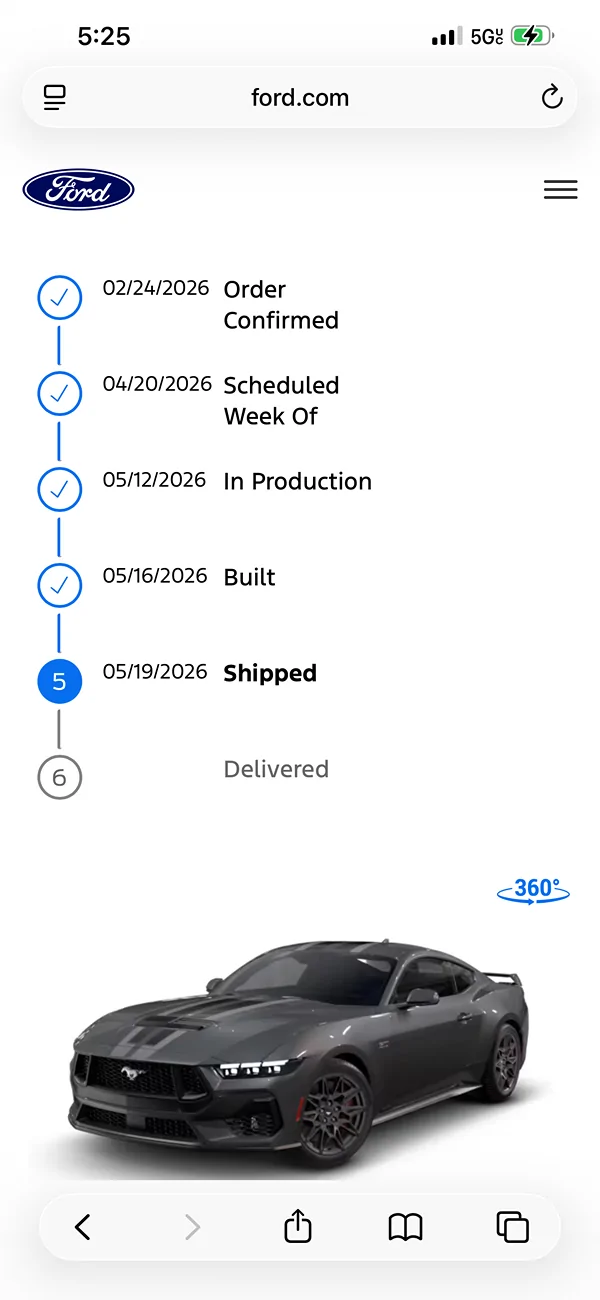 S650 Mustang Order in production for 12 days with no update IMG_5375