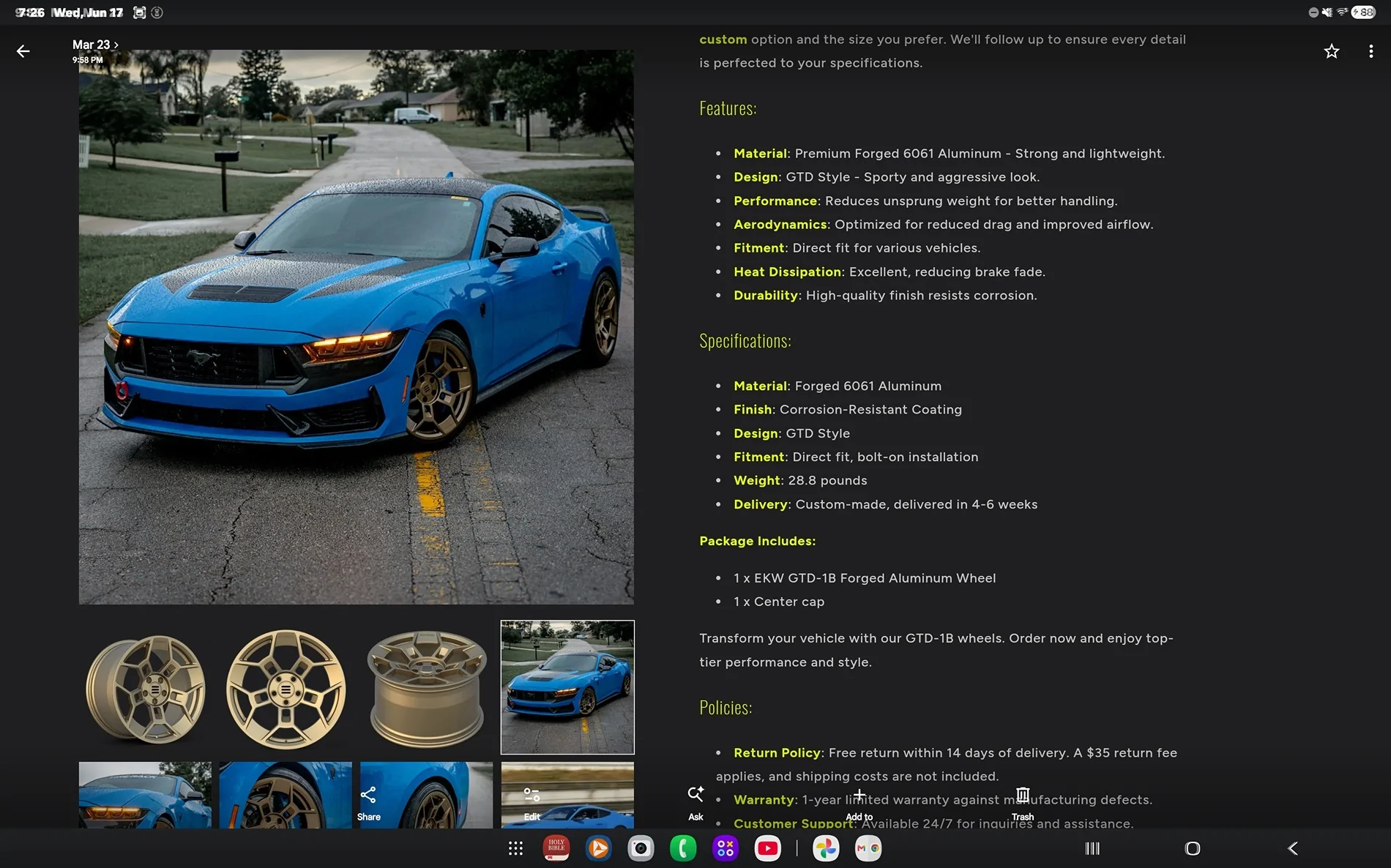 S650 Mustang Darkhorse Handling pack aftermarket wheel options Screenshot_20260617_192608_Photos