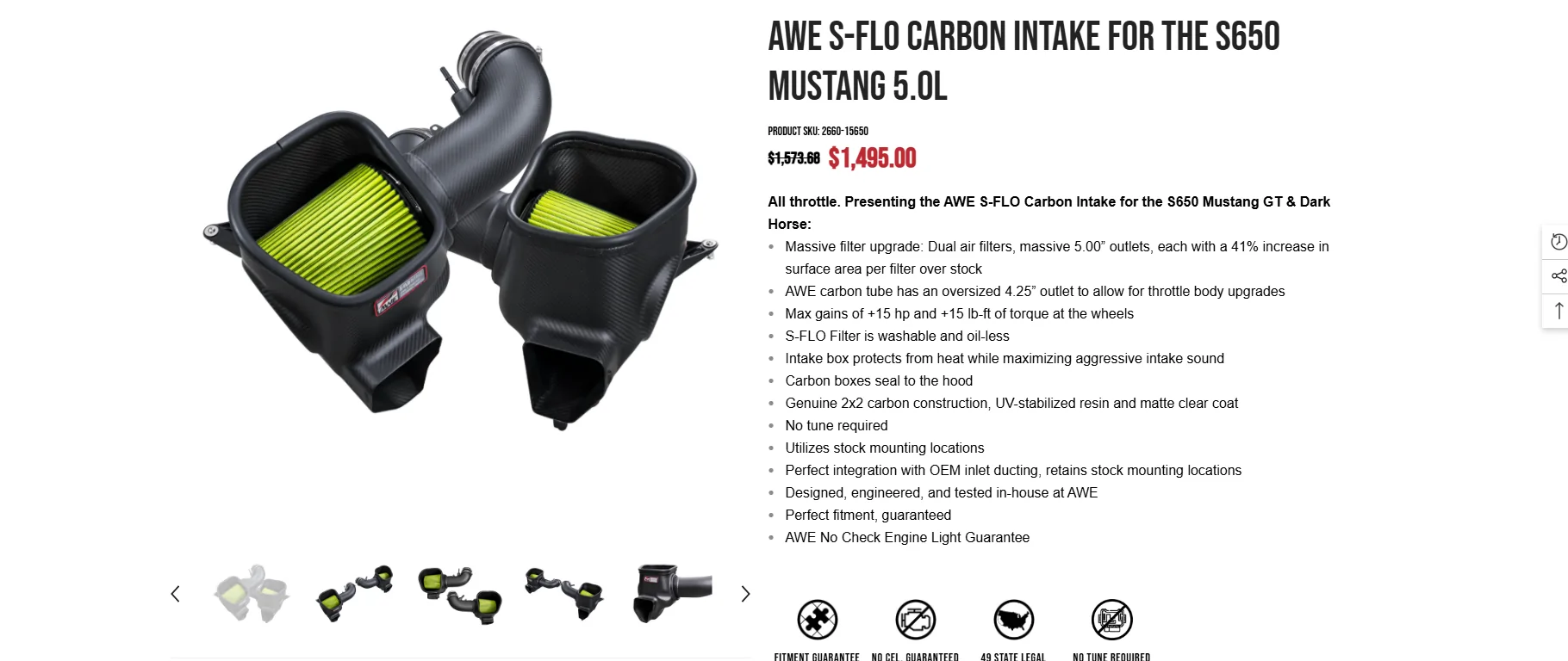 S650 Mustang AWE S-FLO Carbon Intake for the S650 Mustang 5.0L 1782237010034-vm