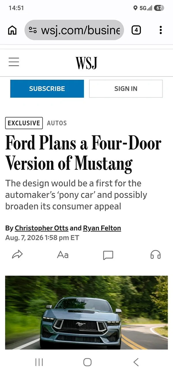 S650 Mustang Ford Shows 4-door Mustang Hybrid to Dealers 1000018072