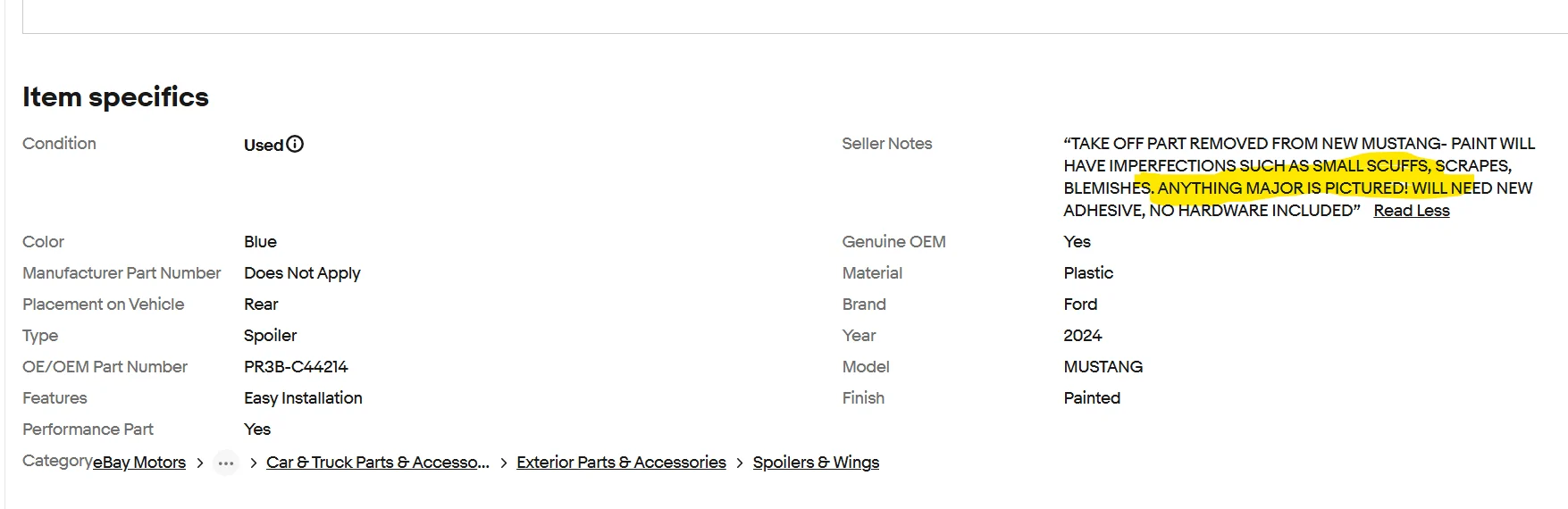 S650 Mustang Brand New Take Off Parts on eBay Screenshot 2026-08-28 233934