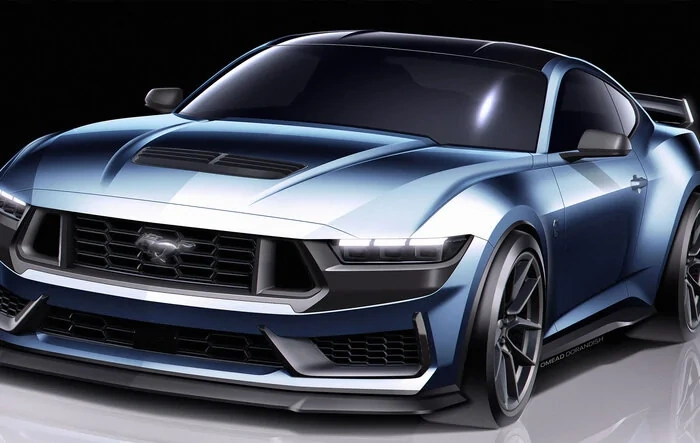 Dark Horse Mustang in different colors sketches posted by Ford Performance